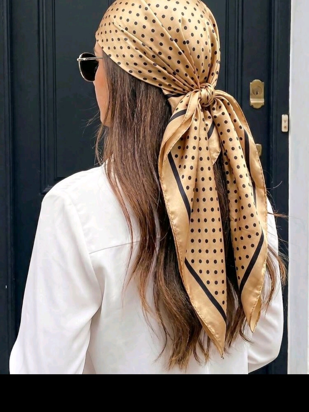 Polka Dot Headscarf - Gold with Black Trim - Picture 2 of 3